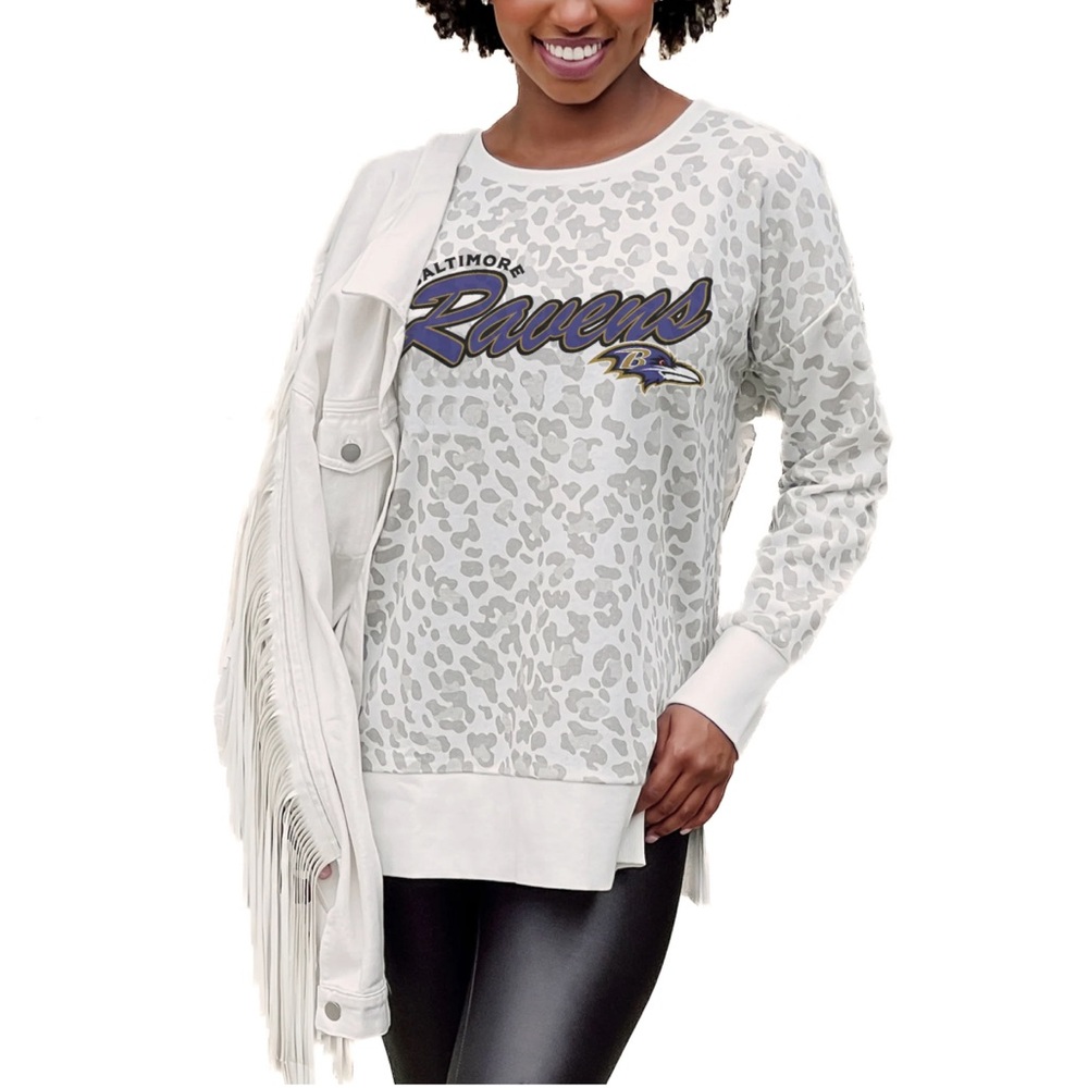 Baltimore Ravens Women’s Gameday Couture Leopard Print Graphic Sweatshirt Large
